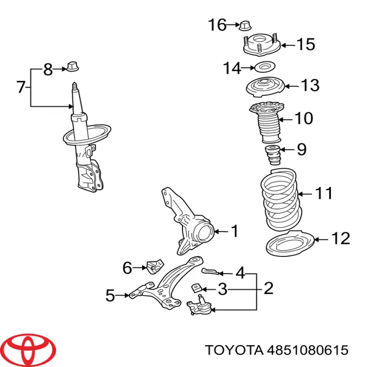 4851080615 Toyota amortiguador delantero derecho