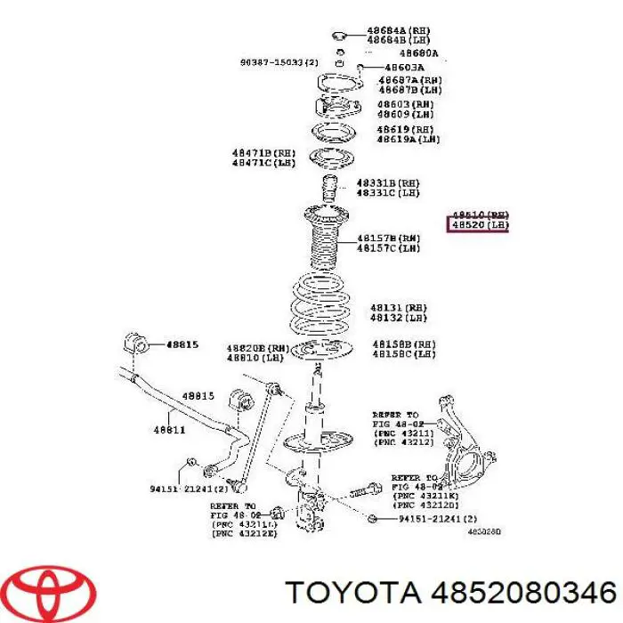 4852080346 Toyota amortiguador delantero izquierdo