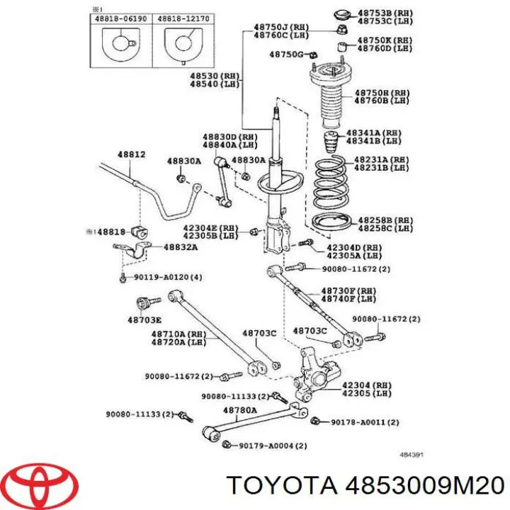 4853009M20 Toyota amortiguador trasero derecho