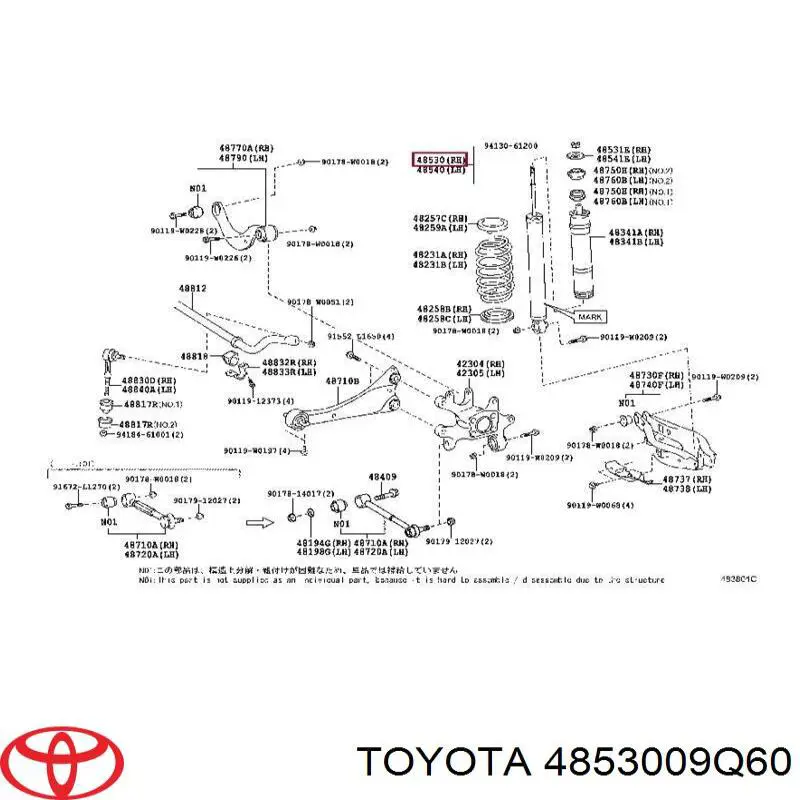 4853009Q60 Toyota amortiguador trasero