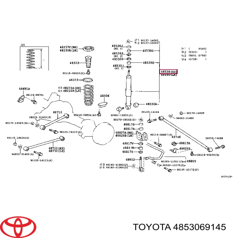 4853069145 Toyota amortiguador trasero