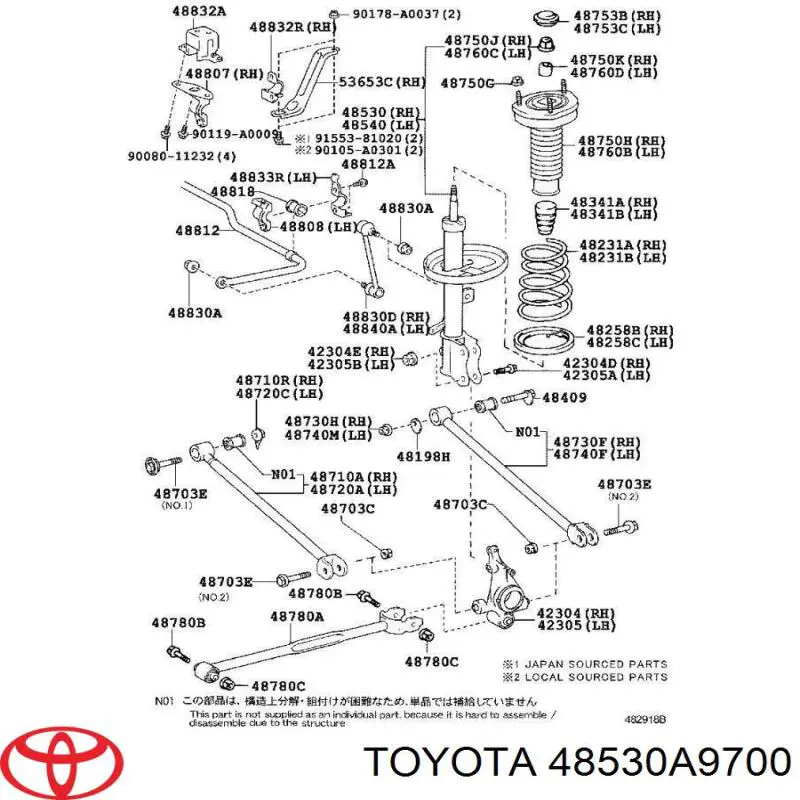 48530A9700 Toyota amortiguador trasero derecho