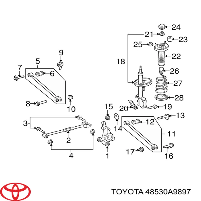 48530A9897 Toyota amortiguador trasero derecho