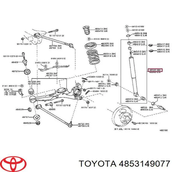 4853149077 Toyota amortiguador trasero