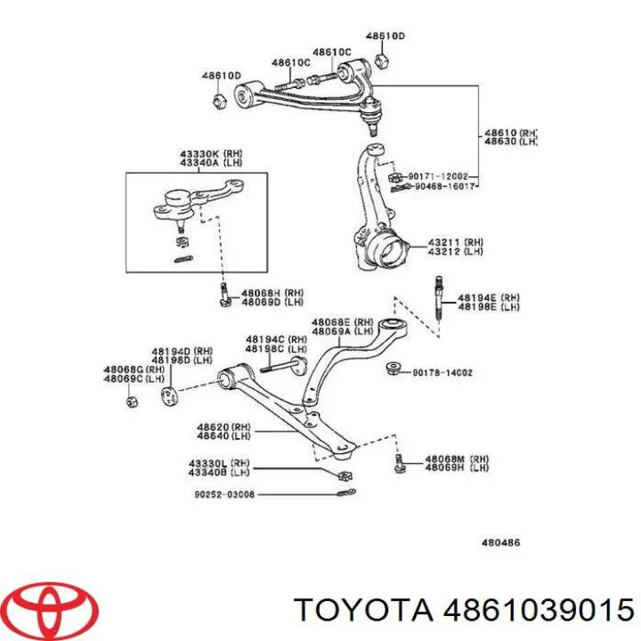 4861039015 Toyota barra oscilante, suspensión de ruedas delantera, superior derecha