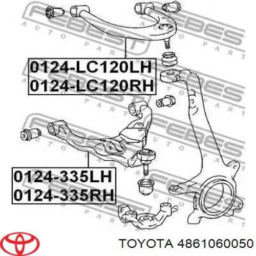 Brazo superior derecho de la suspensión delantera 4861060050 Toyota