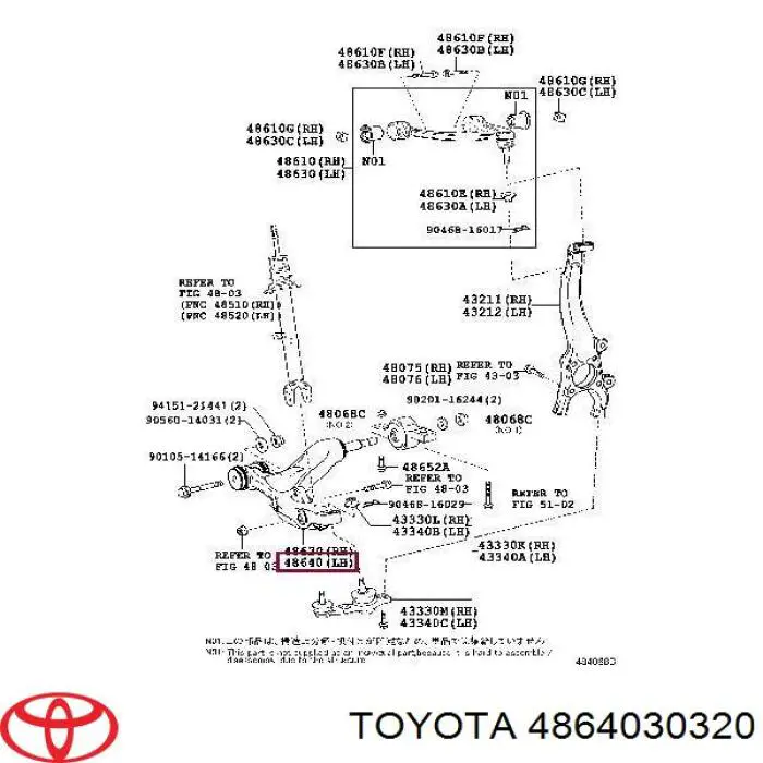 4864030320 Toyota barra oscilante, suspensión de ruedas delantera, inferior izquierda
