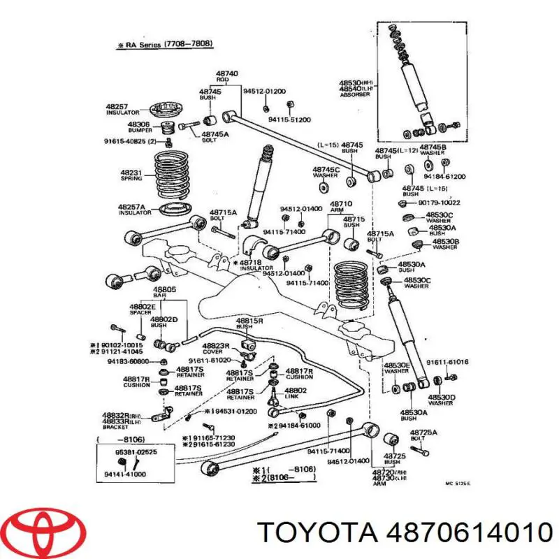 4870614010 Toyota silentblock de brazo suspensión trasero transversal