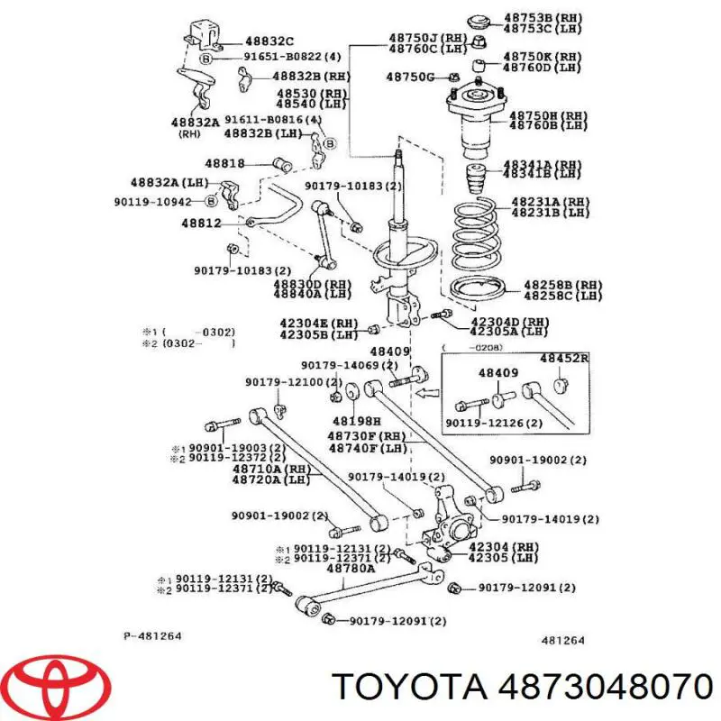 4873048070 Toyota barra transversal de suspensión trasera