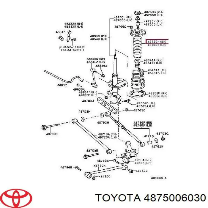 4875006030 Toyota soporte amortiguador trasero derecho