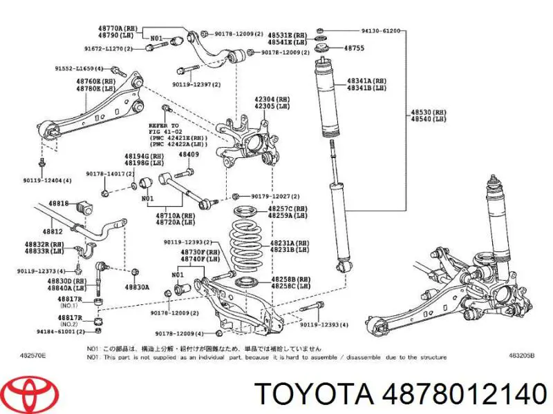 4878012140 Toyota barra oscilante, suspensión de ruedas, trasera izquierda