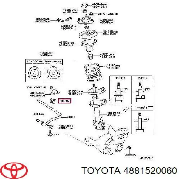 4881520060 Toyota casquillo de barra estabilizadora delantera