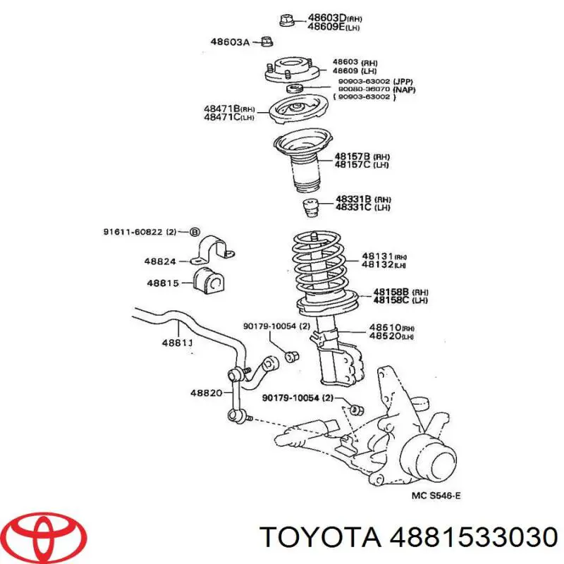 4881533030 Toyota casquillo de barra estabilizadora delantera