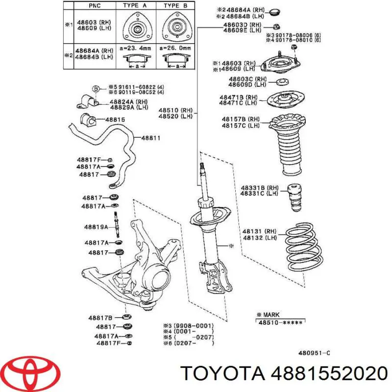 4881552020 Toyota casquillo de barra estabilizadora delantera
