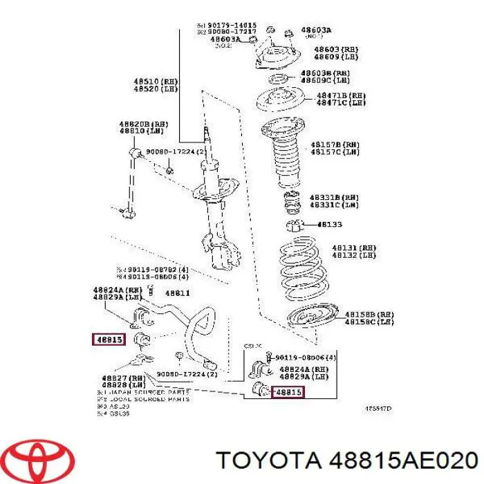 48815AE020 Toyota casquillo de barra estabilizadora delantera