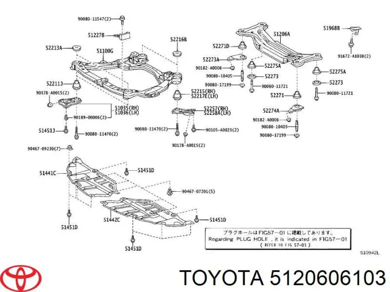 5120606100 Toyota subchasis trasero soporte motor