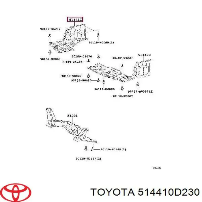 514410D230 Toyota protección motor derecha