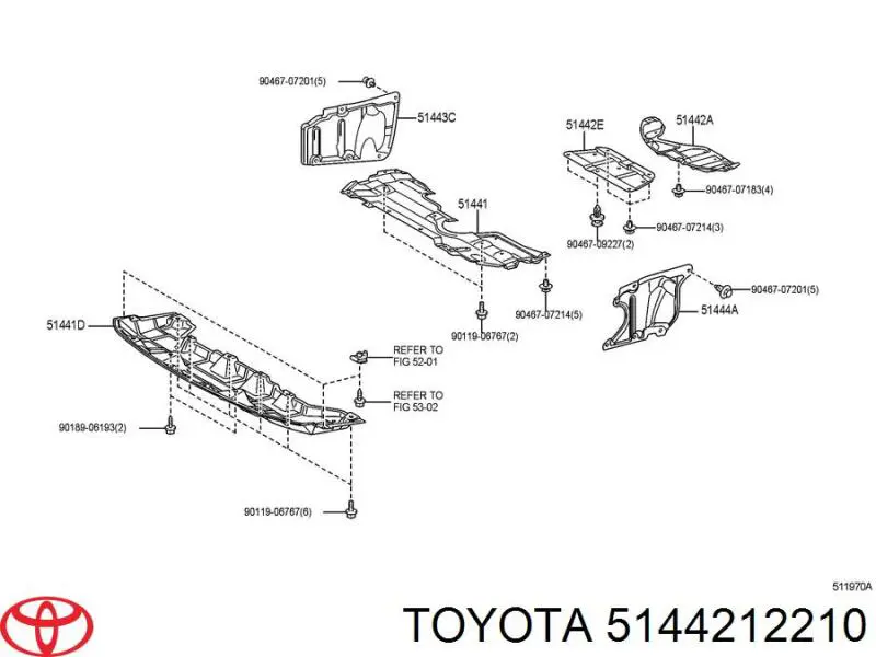 5144212210 Toyota Protección trasera del motor