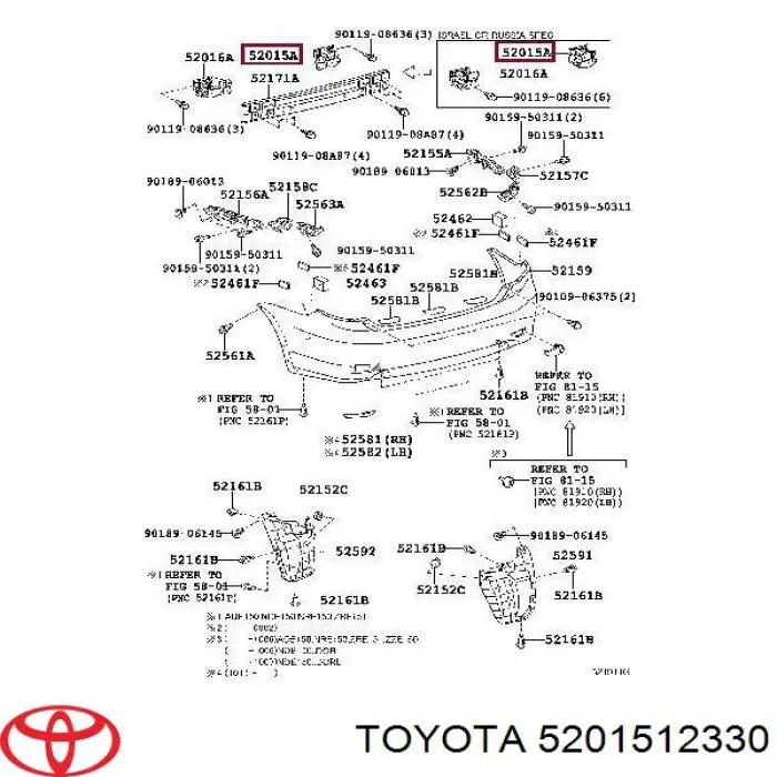 5201512330 Toyota soporte amplificador para parachoques trasero