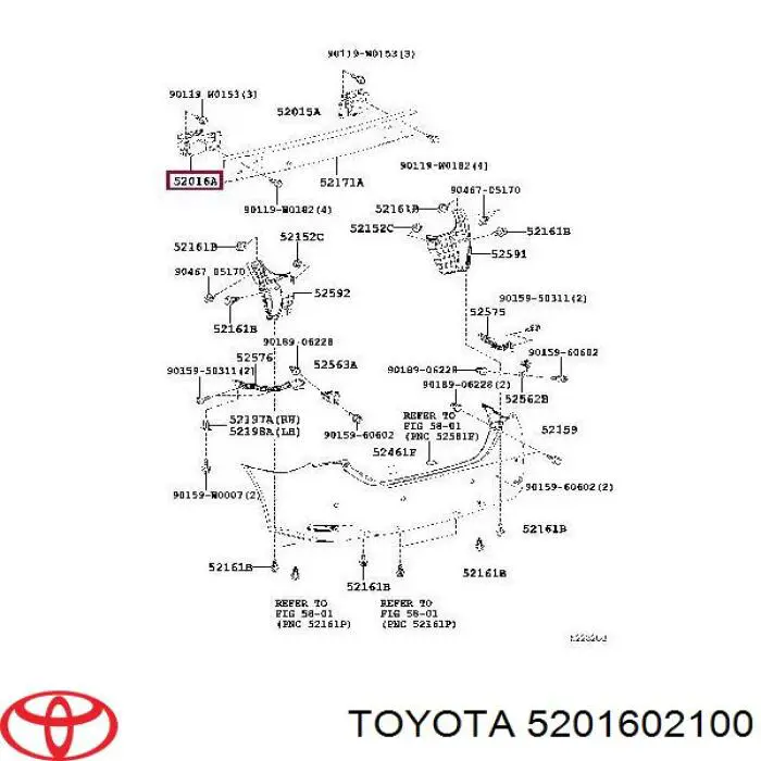 5201602100 Toyota soporte amplificador para parachoques trasero