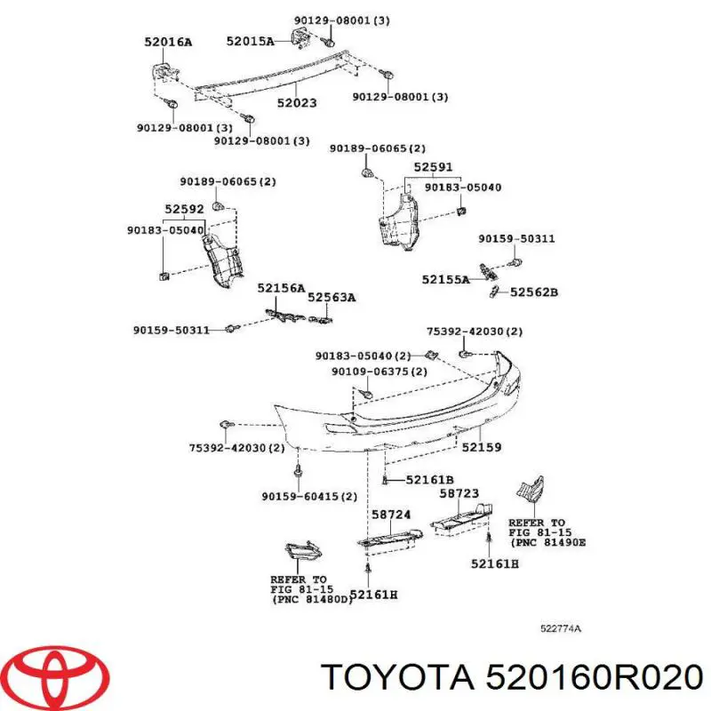 Soporte Amplificador Para Parachoques Trasero para Toyota RAV4 (A4)