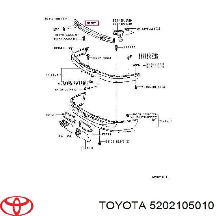 5202105010 Toyota refuerzo parachoque delantero