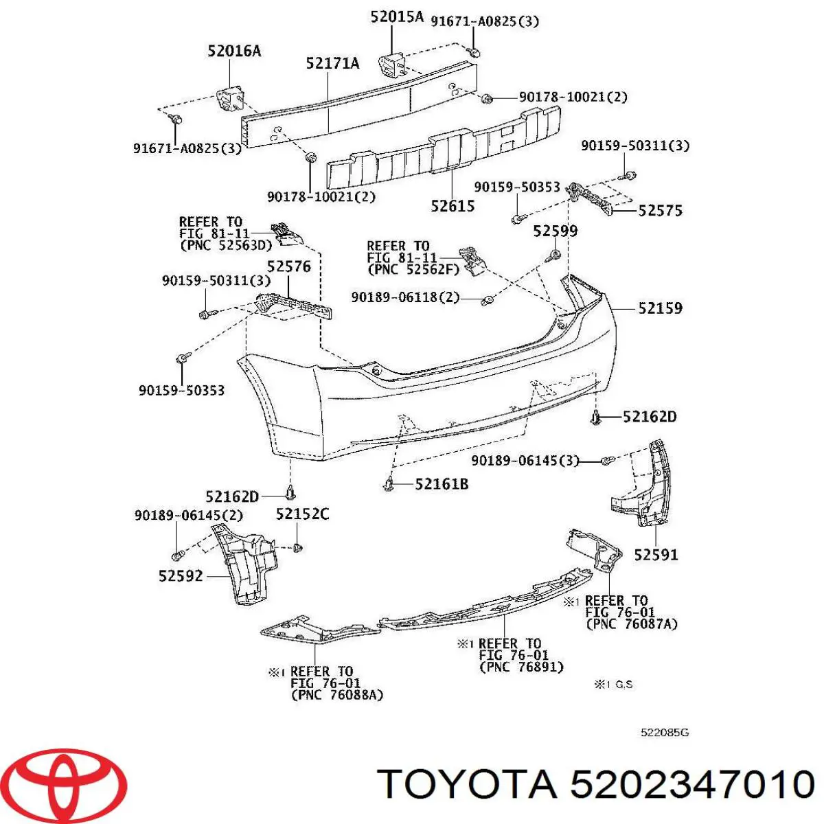 5202347010 Toyota refuerzo paragolpes trasero