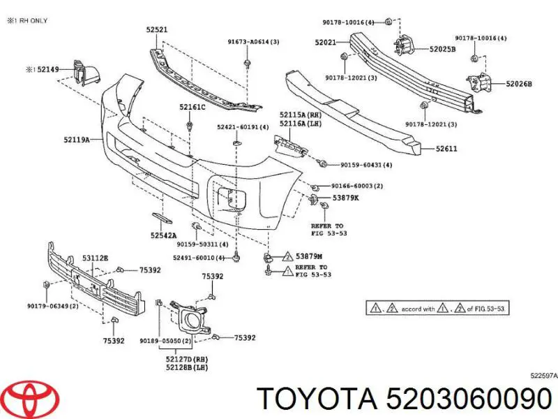 5203060090 Toyota rejilla de antinieblas delantera derecha