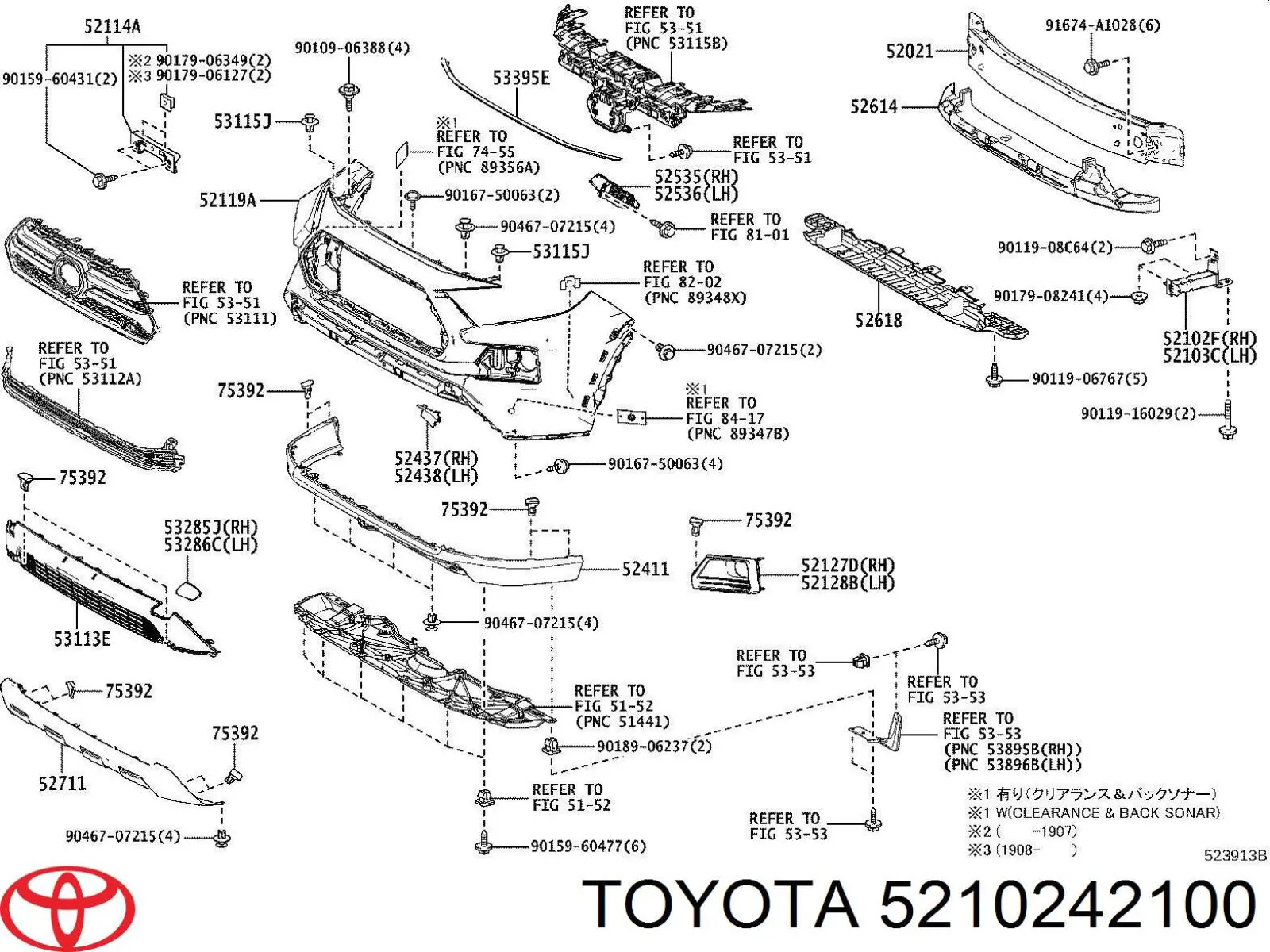 5210242100 Toyota Soporte del refuerzo del parachoques delantero