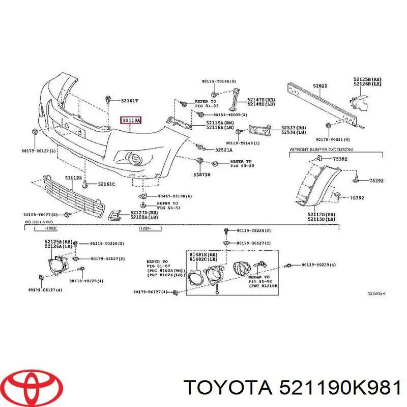 521190K981 Toyota Paragolpes delantero