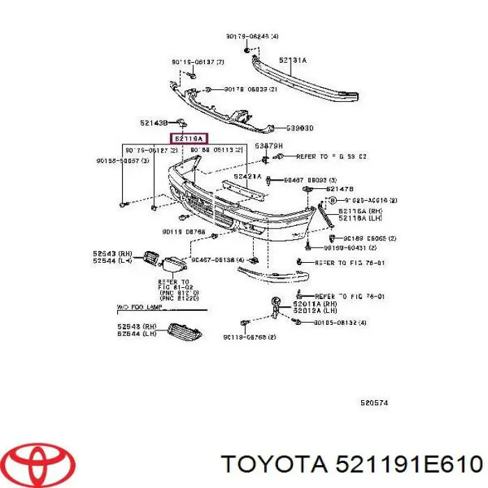 521191E610 Toyota paragolpes delantero