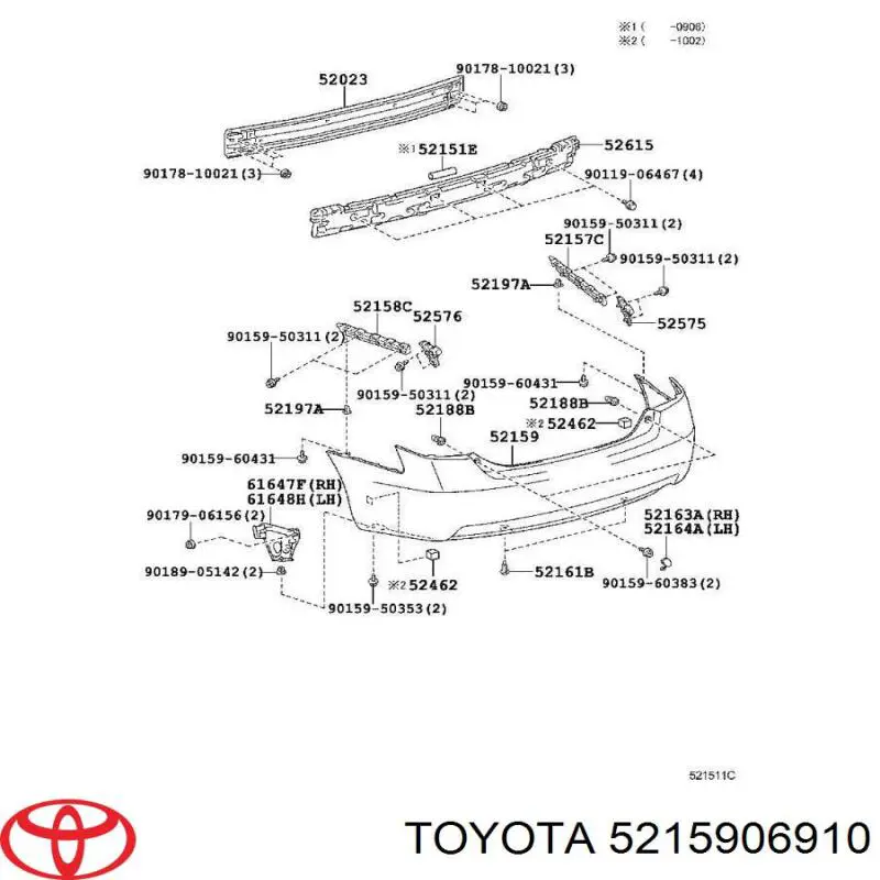 5215906910 Toyota parachoques trasero