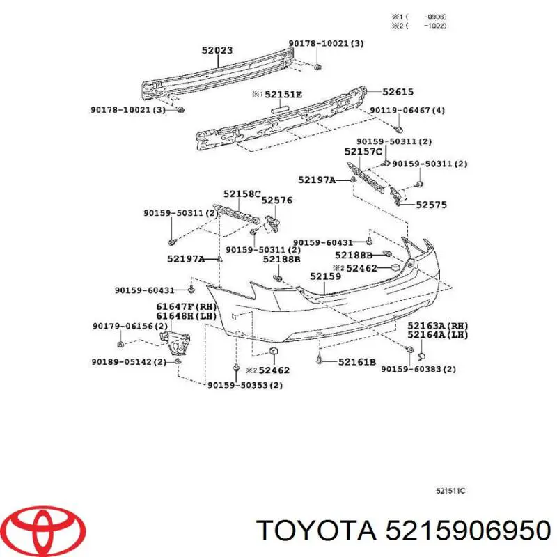 5215906909 Toyota parachoques trasero