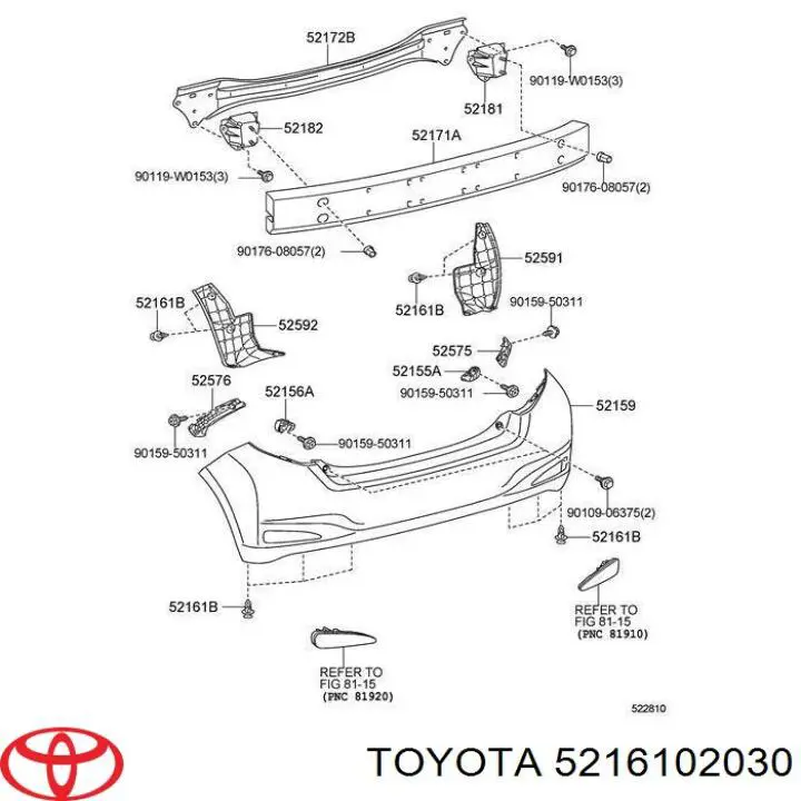 5216102030 Toyota clips de fijación de parachoques delantero