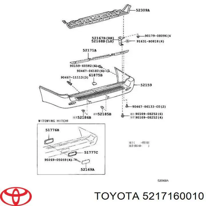 Refuerzo de parachoques trasero Toyota 5217160010 precio, desde 53,91 EUR