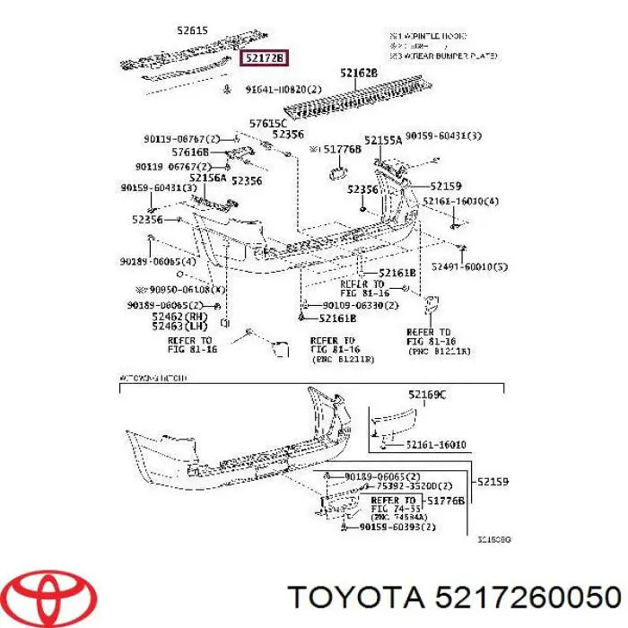 5217260050 Toyota soporte de parachoques trasero izquierdo