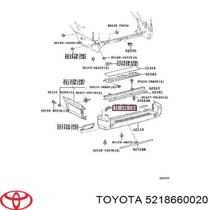 5218660020 Toyota Soporte de paragolpes trasero izquierdo