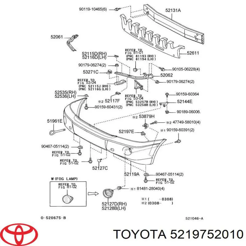 5219752010 Toyota soporte de parachoques delantero izquierdo