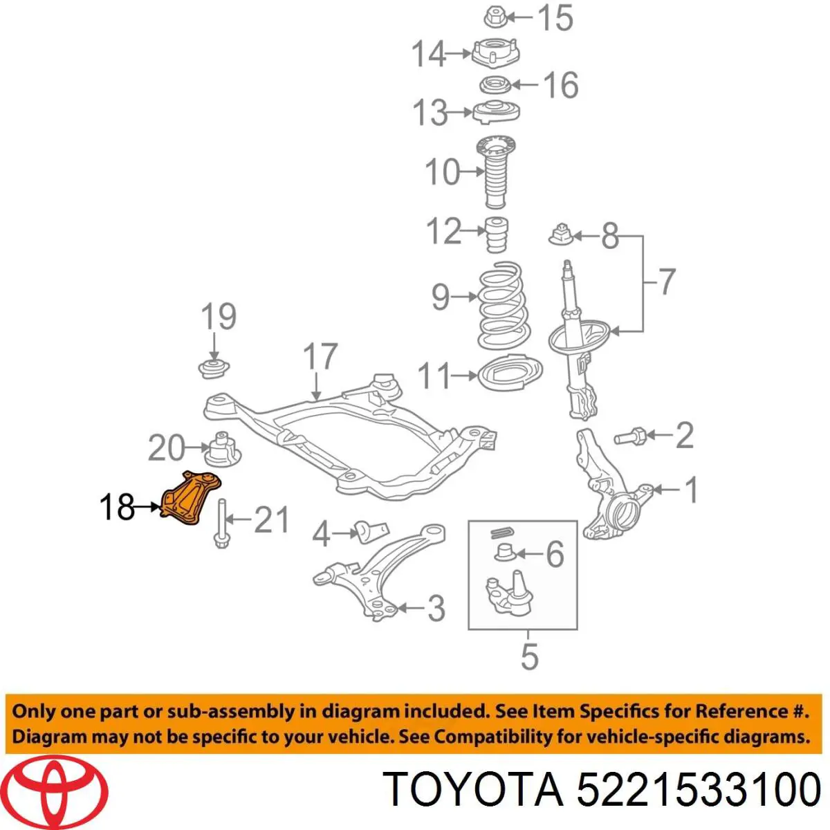 5221533090 Toyota bloqueo silencioso (almohada De La Viga Delantera (Bastidor Auxiliar))