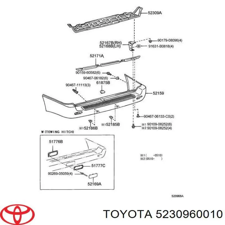 Refuerzo de parachoques trasero Toyota 5230960010 precio, desde 570,04 EUR