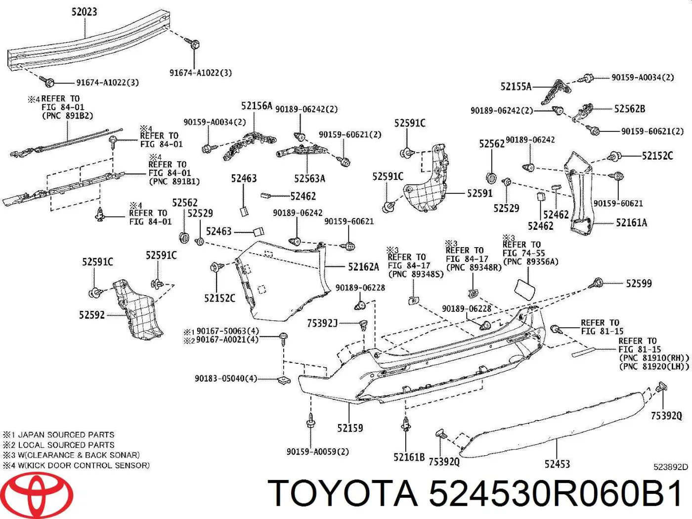 524530R060B1 Toyota cubierta, parachoques trasero