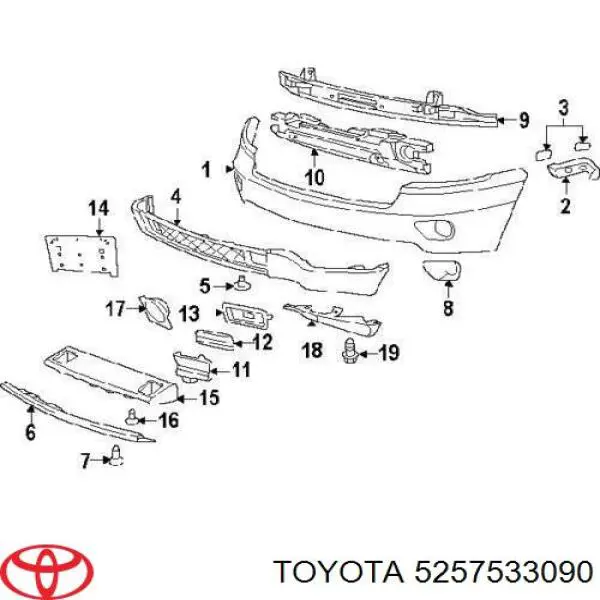 5257533090 Toyota clips de fijación de parachoques delantero