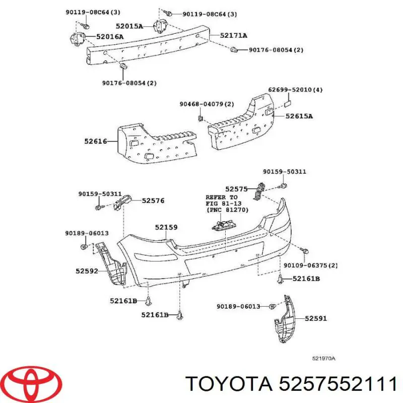 5257552111 Toyota soporte de parachoques trasero derecho