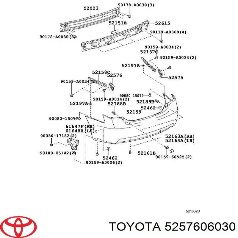 5257606030 Toyota soporte de guía para parachoques trasero, izquierda