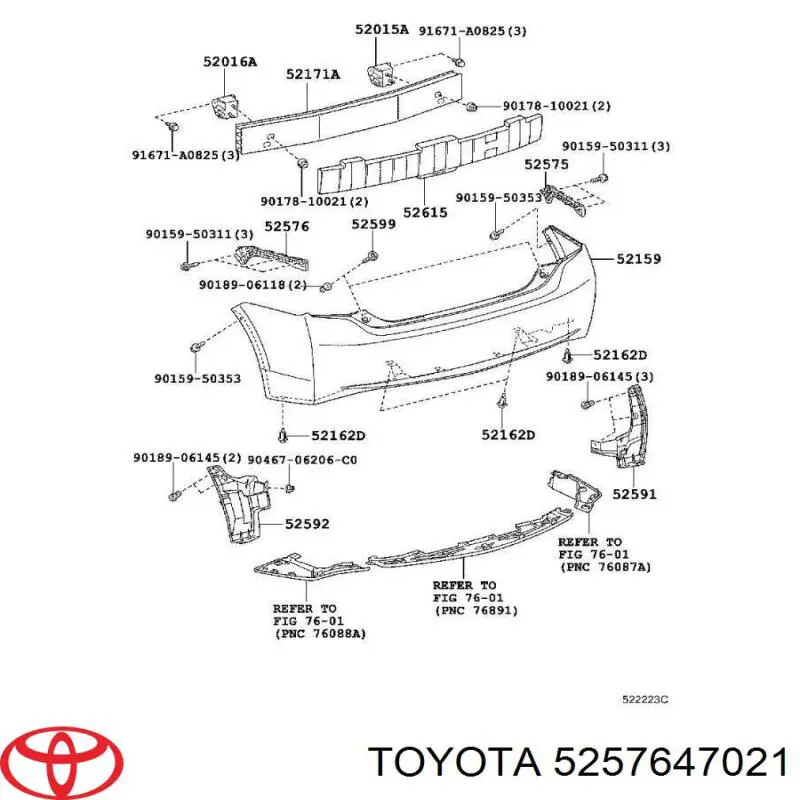 5257647021 Toyota soporte de parachoques trasero izquierdo