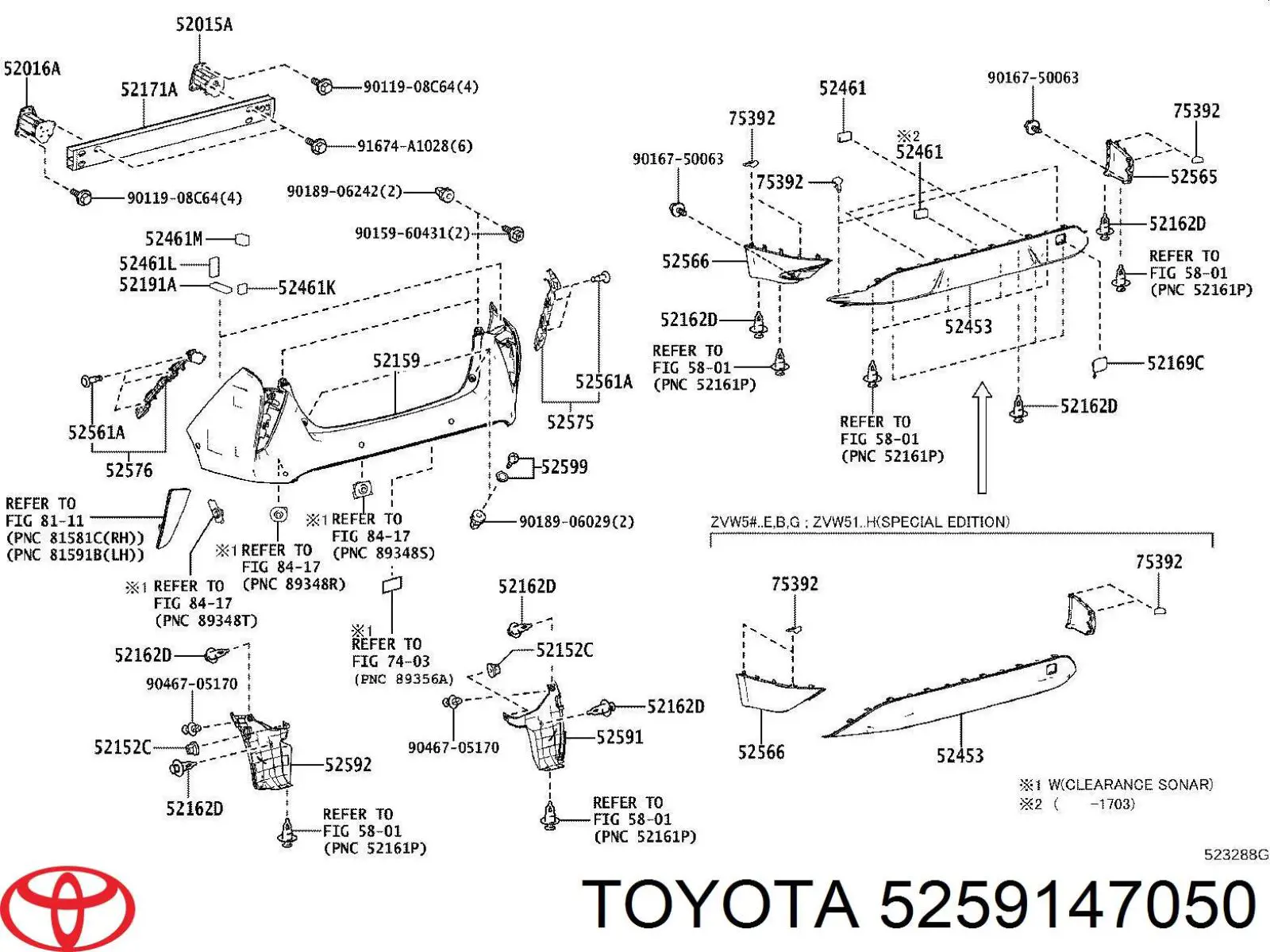 5259147050 Toyota soporte de parachoques trasero derecho