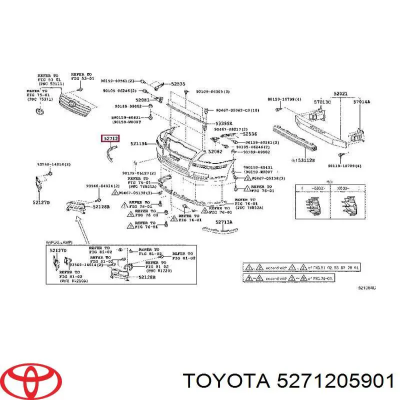 5271205901 Toyota moldura de parachoques delantero derecho