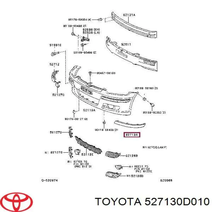 5271352050 Toyota moldura de parachoques delantero izquierdo