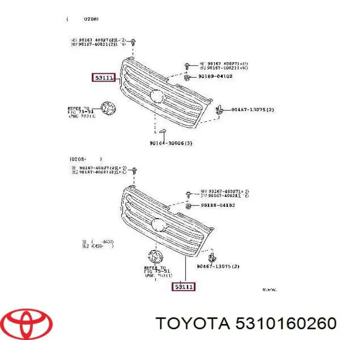 5310160260 Toyota rejilla de radiador