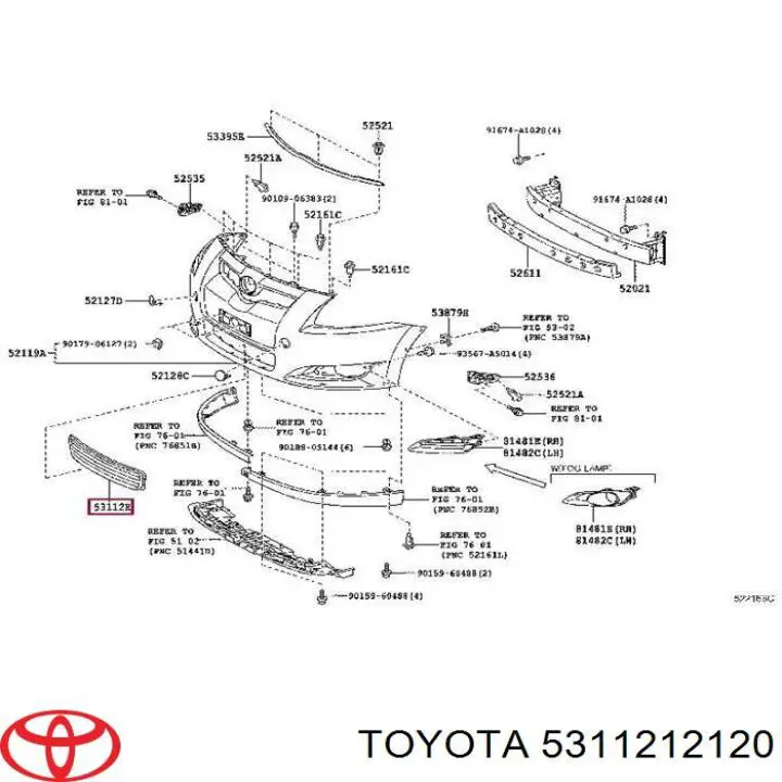 5311212120 Toyota rejilla de ventilación, parachoques trasero, central